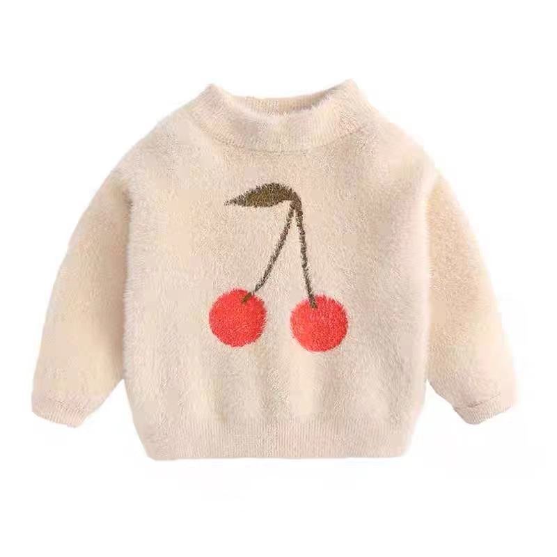 Little Girls Cheery Pattern Mink Fleece Sweater