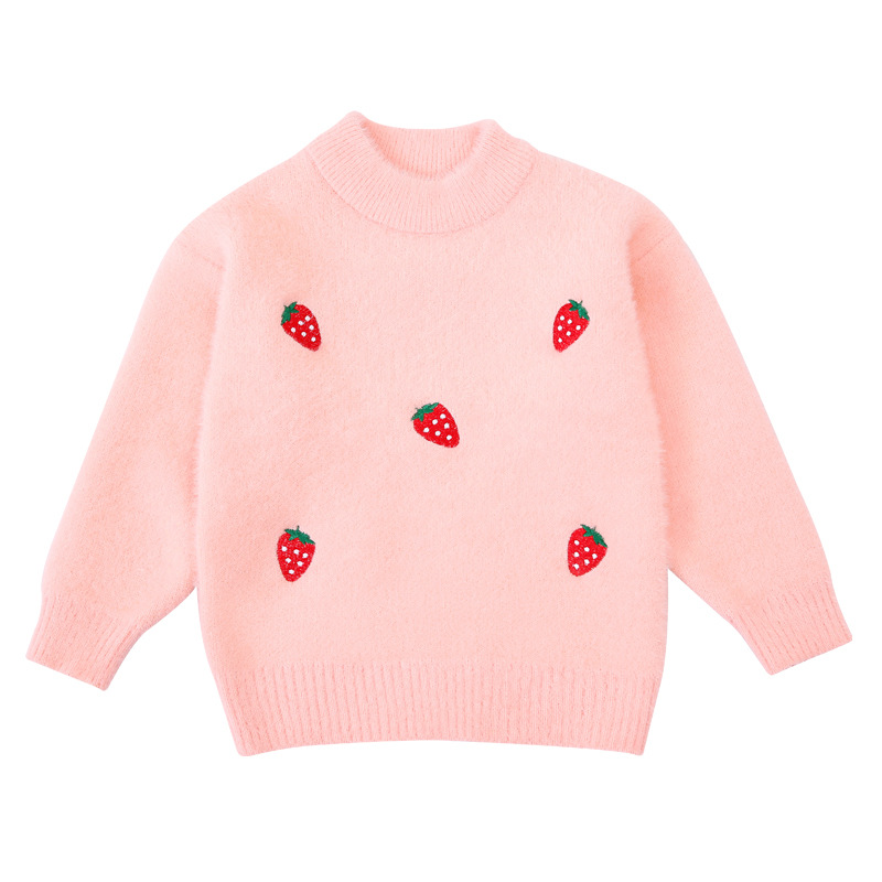 Girls Cute Strawberry Florals Pattern Lined Sweater
