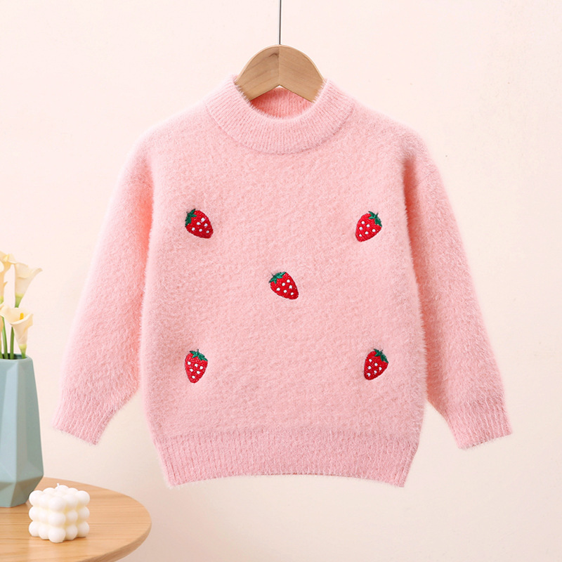 Girls Cute Strawberry Florals Pattern Lined Sweater