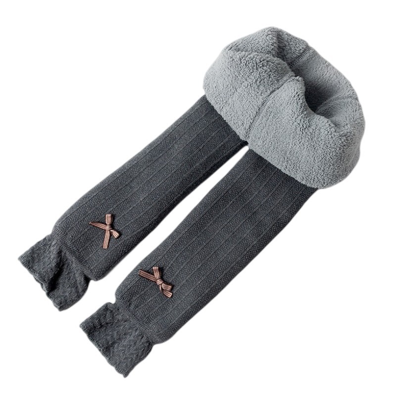 Little Kids Bowknot Ankle Banded Fleece Lined Warm Winter Leggings