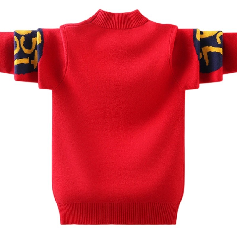 Boys Girls Numbers In Circle Pattern Red Cotton Sweater