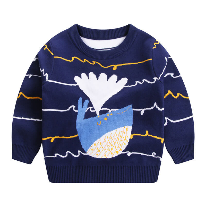 Boys Whale Shoot Out Water Pattern Lined Cotton Thick Sweater