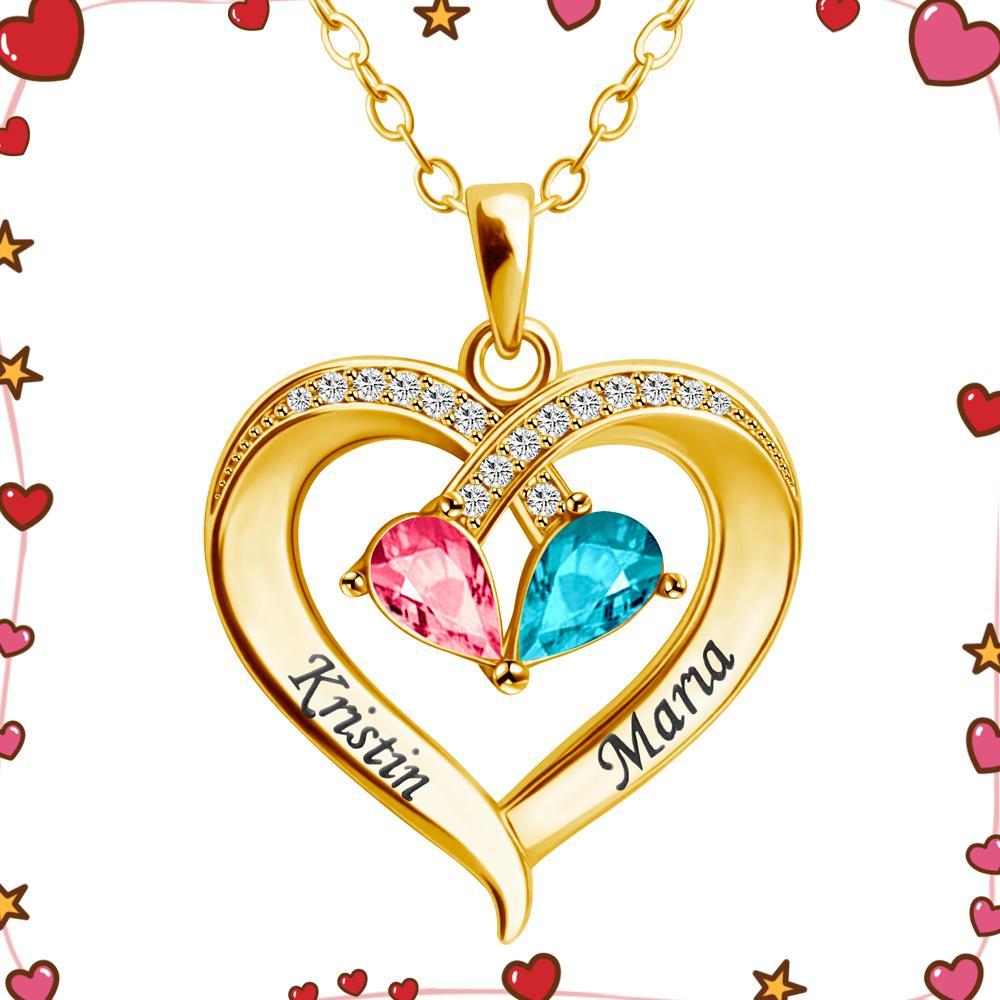 Christmas Gift Forever Love Birthstone & Diamond Heart Pendant Necklace