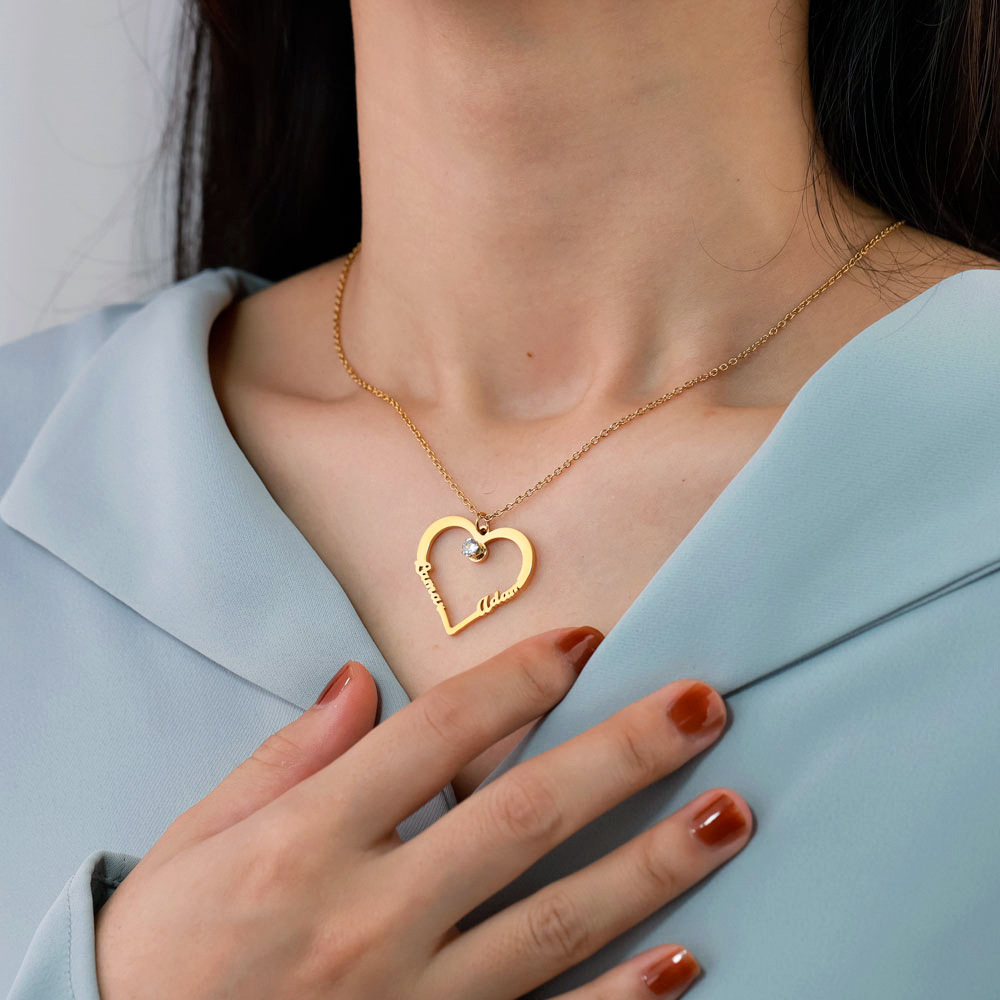 Mother's Day Gift Contour Heart Pendant Necklace with Two Names