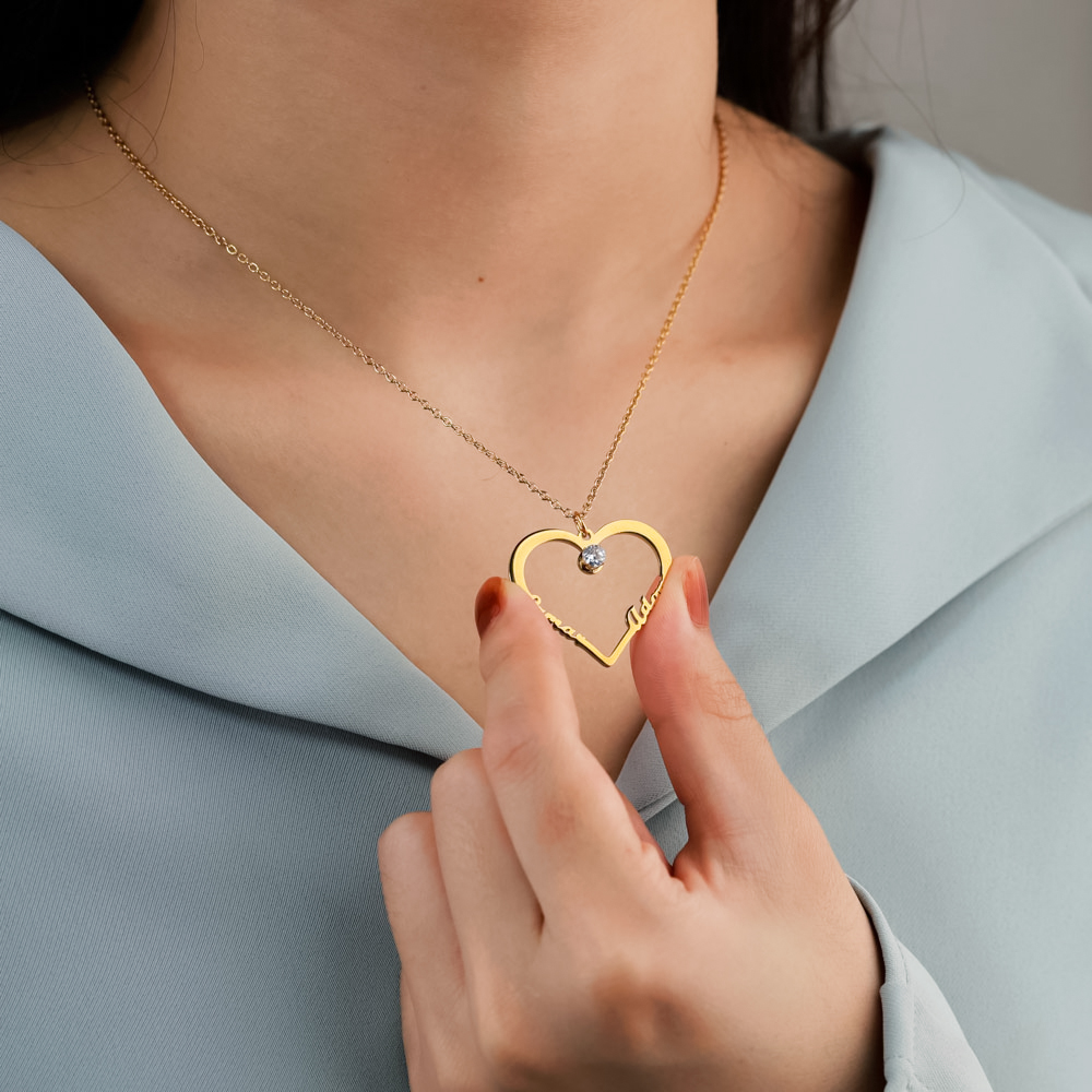 Mother's Day Gift Contour Heart Pendant Necklace with Two Names