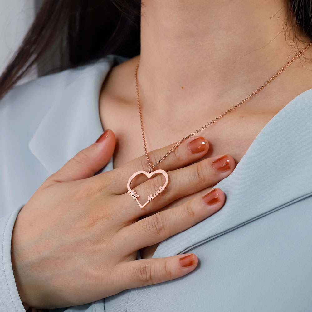 Mother's Day Gift Contour Heart Pendant Necklace with Two Names