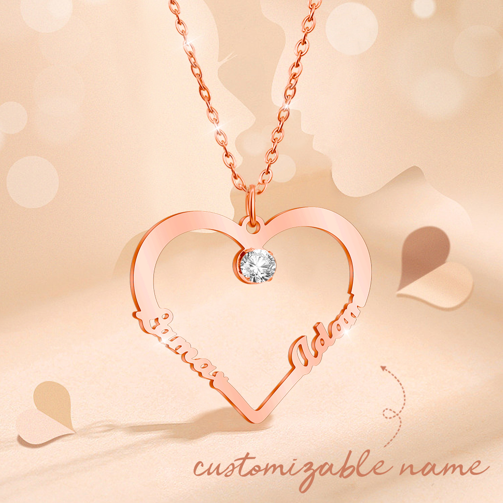 Mother's Day Gift Contour Heart Pendant Necklace with Two Names