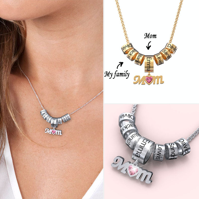 Mom Charm Necklace With Custom Name Beads
