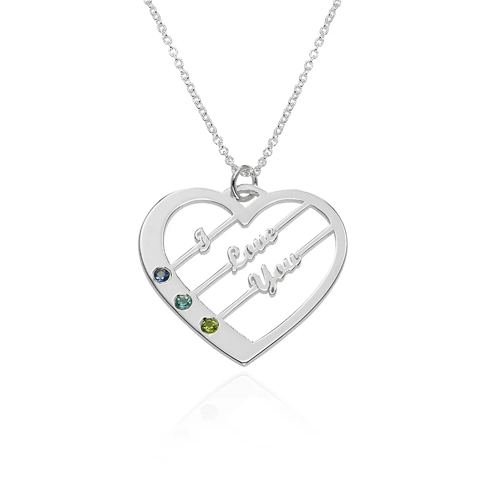 Birthstone Heart Necklace with Names
