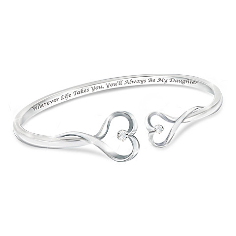 "Always My Daughter" Engraved Heart-Shaped Diamond Bracelet