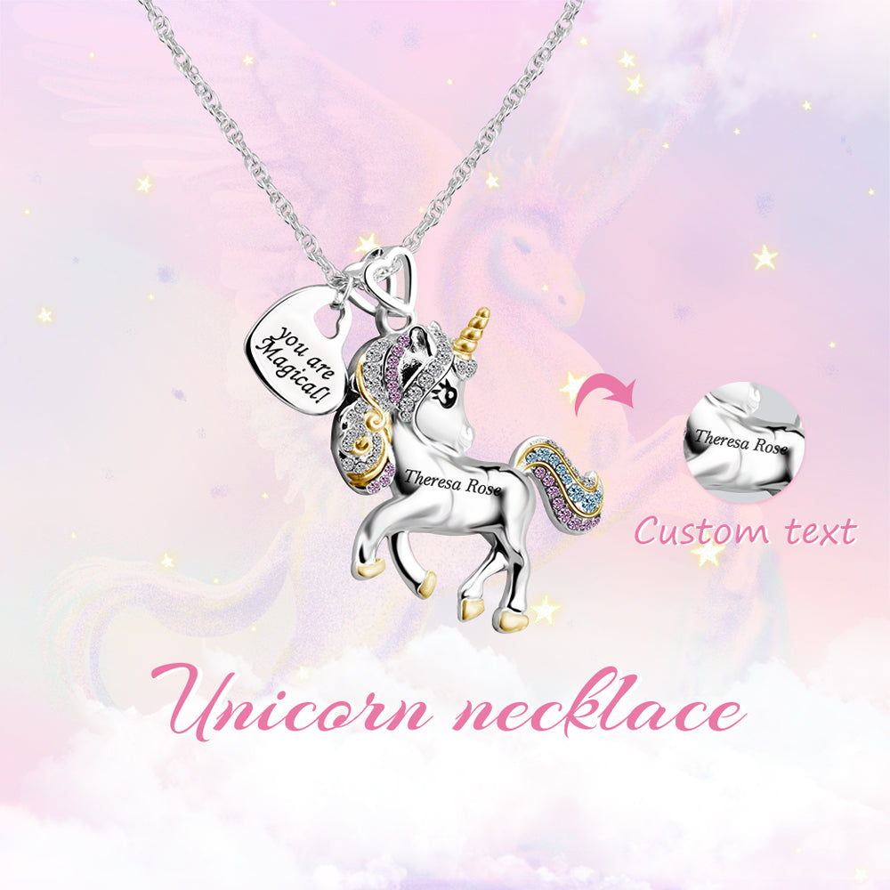 Colorful Unicorn Necklace with Cutom Heart Plate