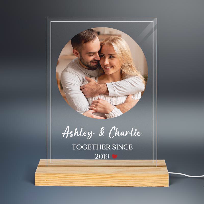 Couple Photo Together Since Personalized Rectangle Plaque with LED Nig