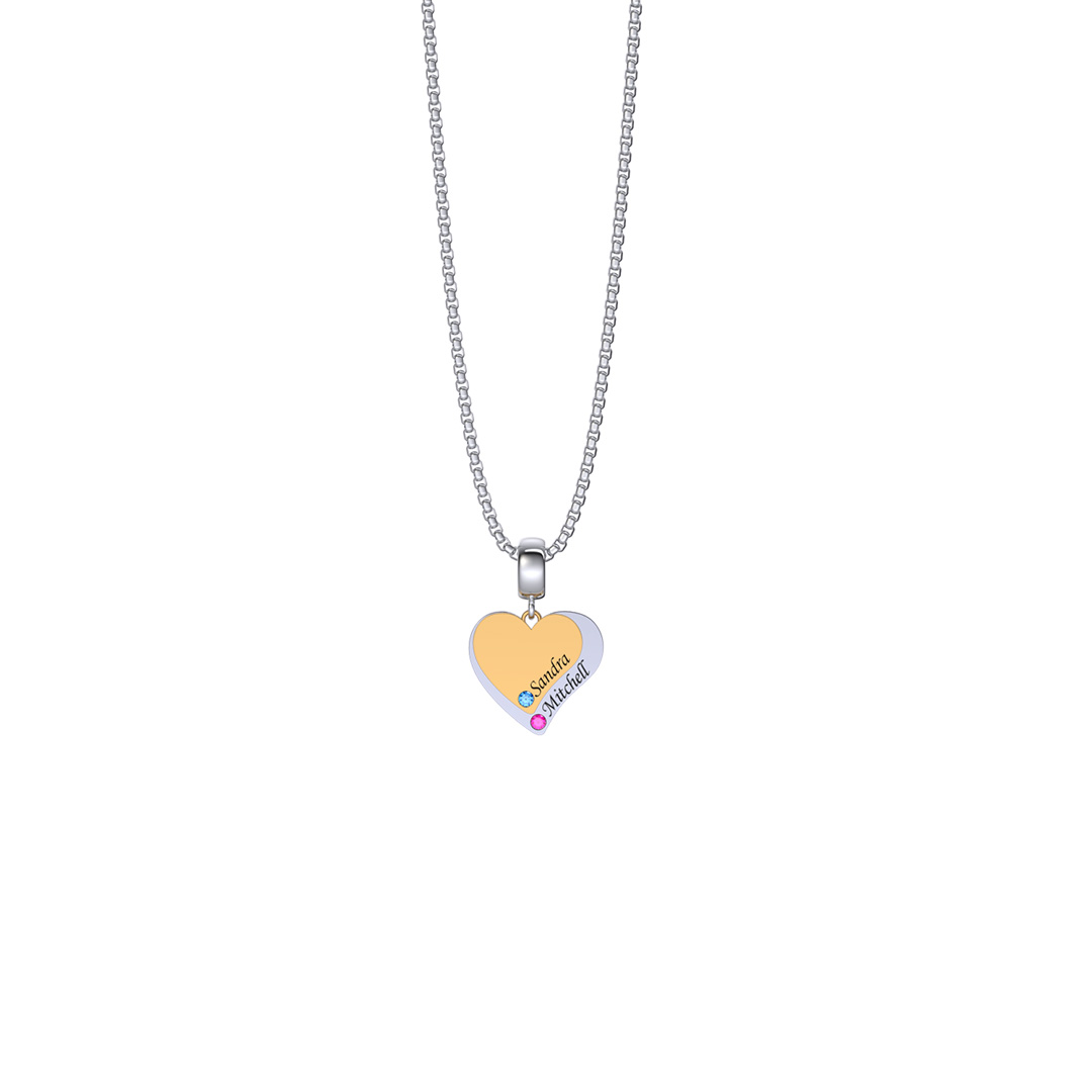 Engraved Birthstone Heart Necklace for Couples