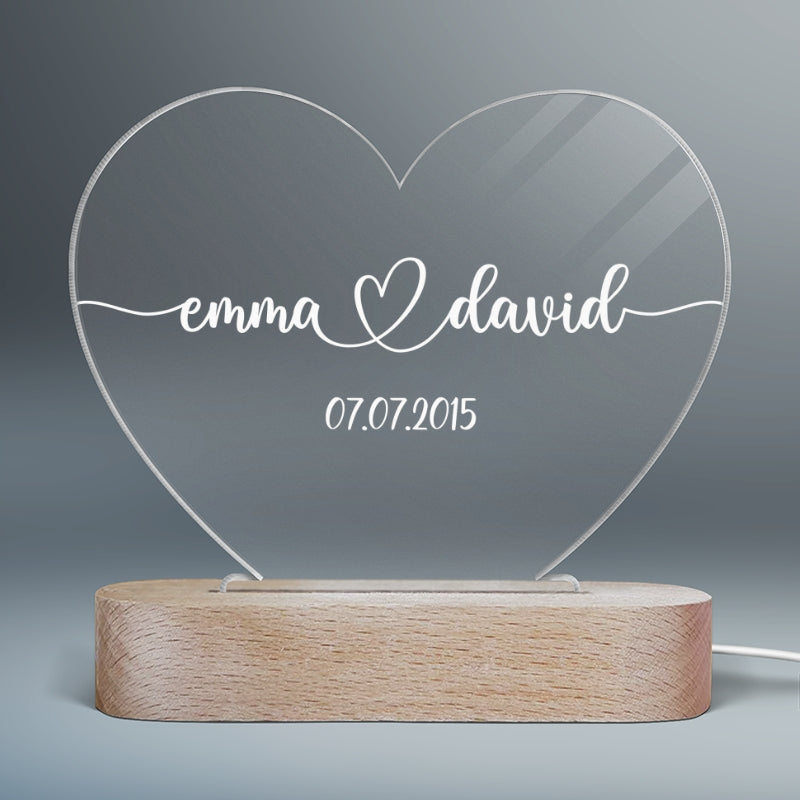 Simple Couple Names Date Personalized Heart Plaque with LED Night Ligh