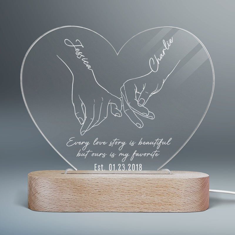 Simple Couple Name Hand In Hand Outline Personalized Heart Plaque with