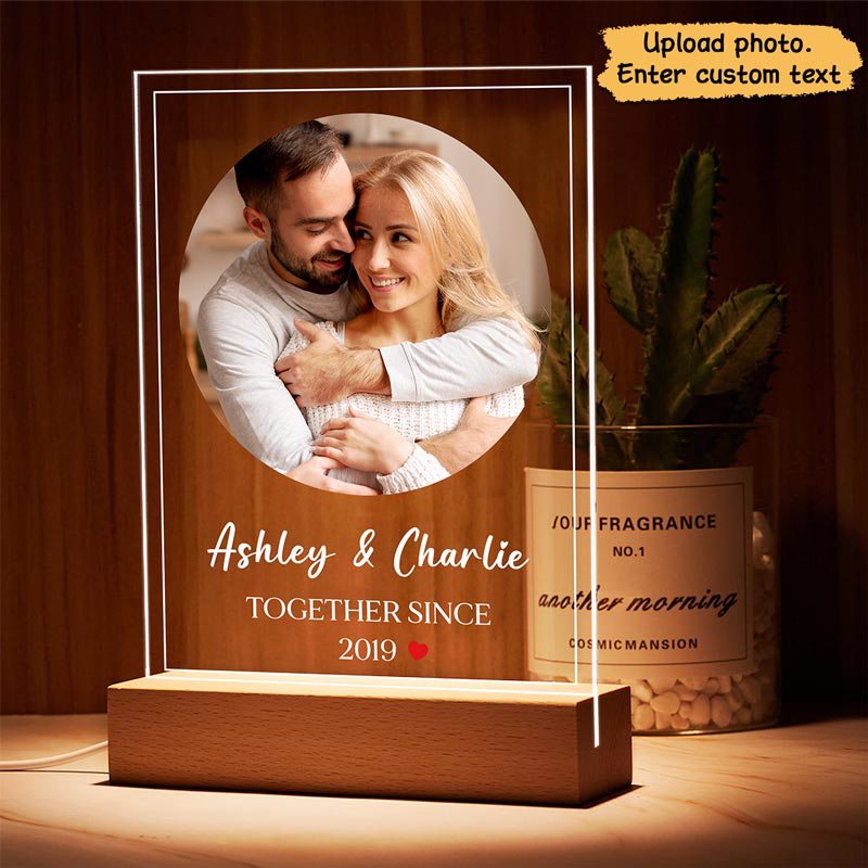 Couple Photo Together Since Personalized Rectangle Plaque with LED Nig
