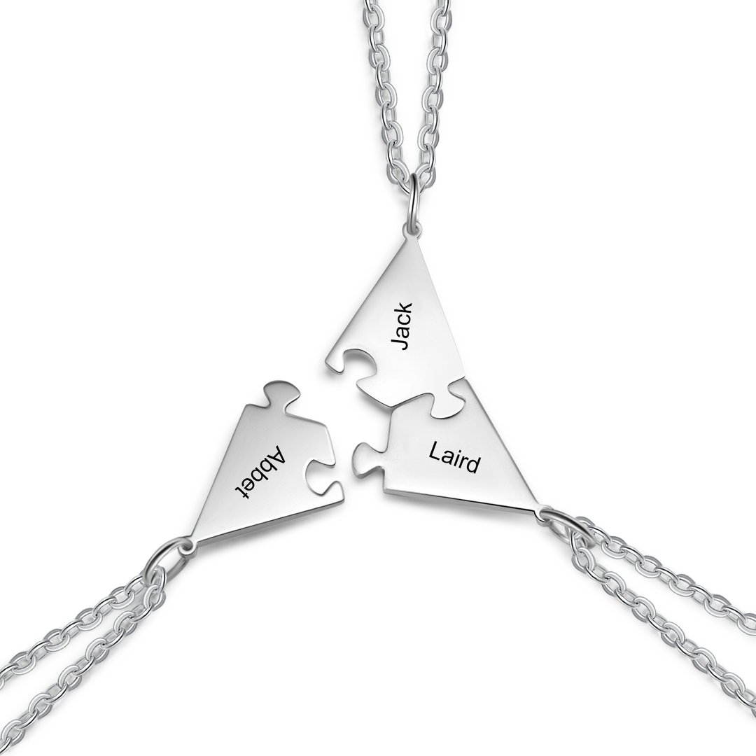 3-8 PCS/Set BFF Personalized Family Puzzle Necklace with Engraved Name Pendant