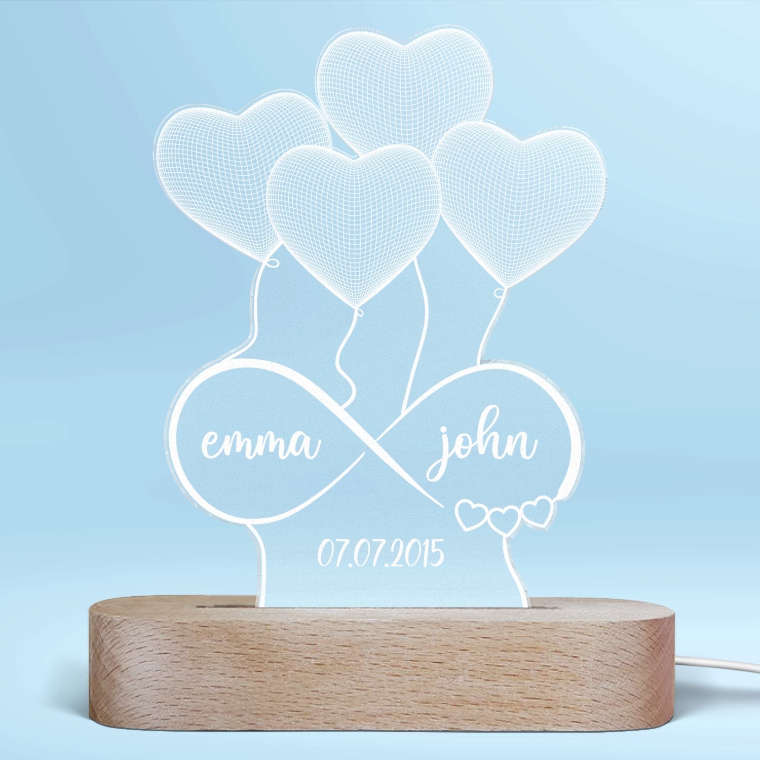 Couple Infinity Hearts Personalized Plaque With LED Night Light - Acry