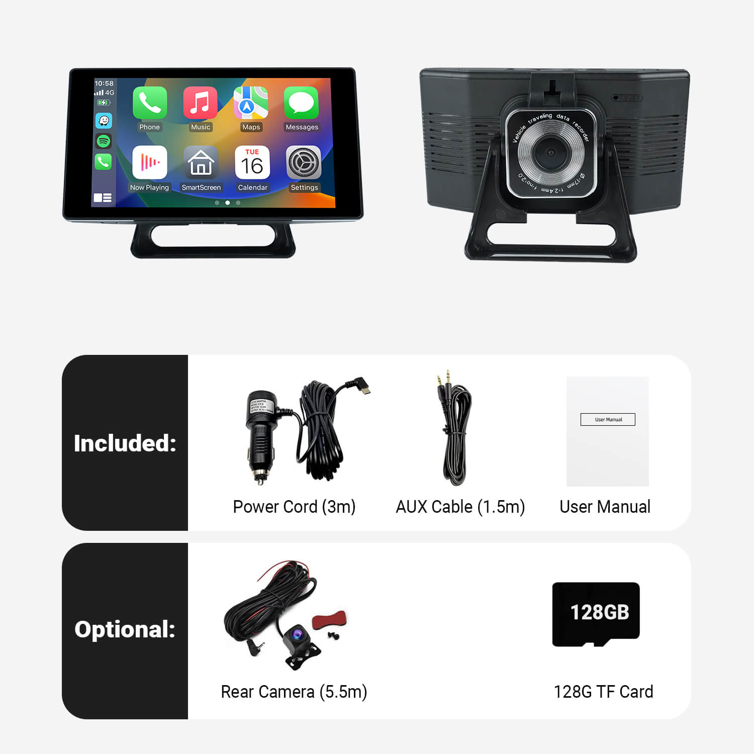Portable 5" Apple CarPlay & Android Auto Car Touch Screen