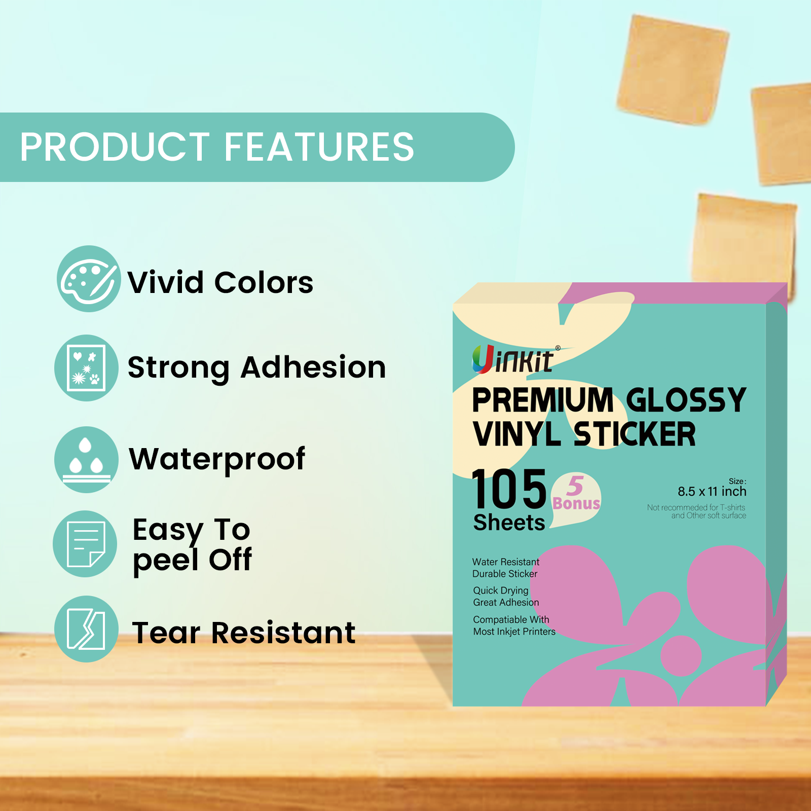 Uinkit Premium Printable Vinyl Sticker Paper for Inkjet Printer - 100 