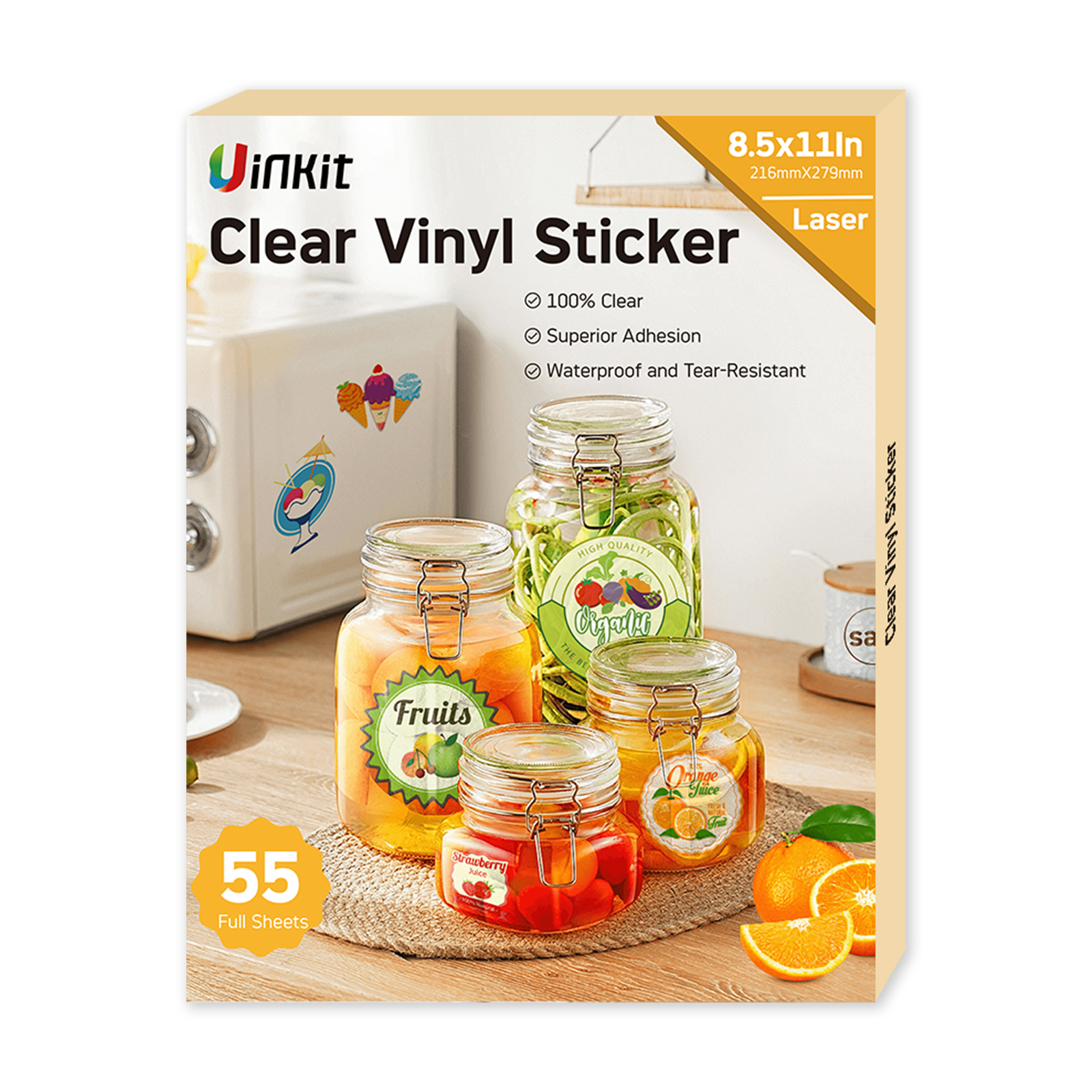 Uinkit Printable Clear Vinyl Sticker For Laser  Printer 8.5x11 Waterproof Sticker Film 20sheets/ Bulk Package 55 Sheets