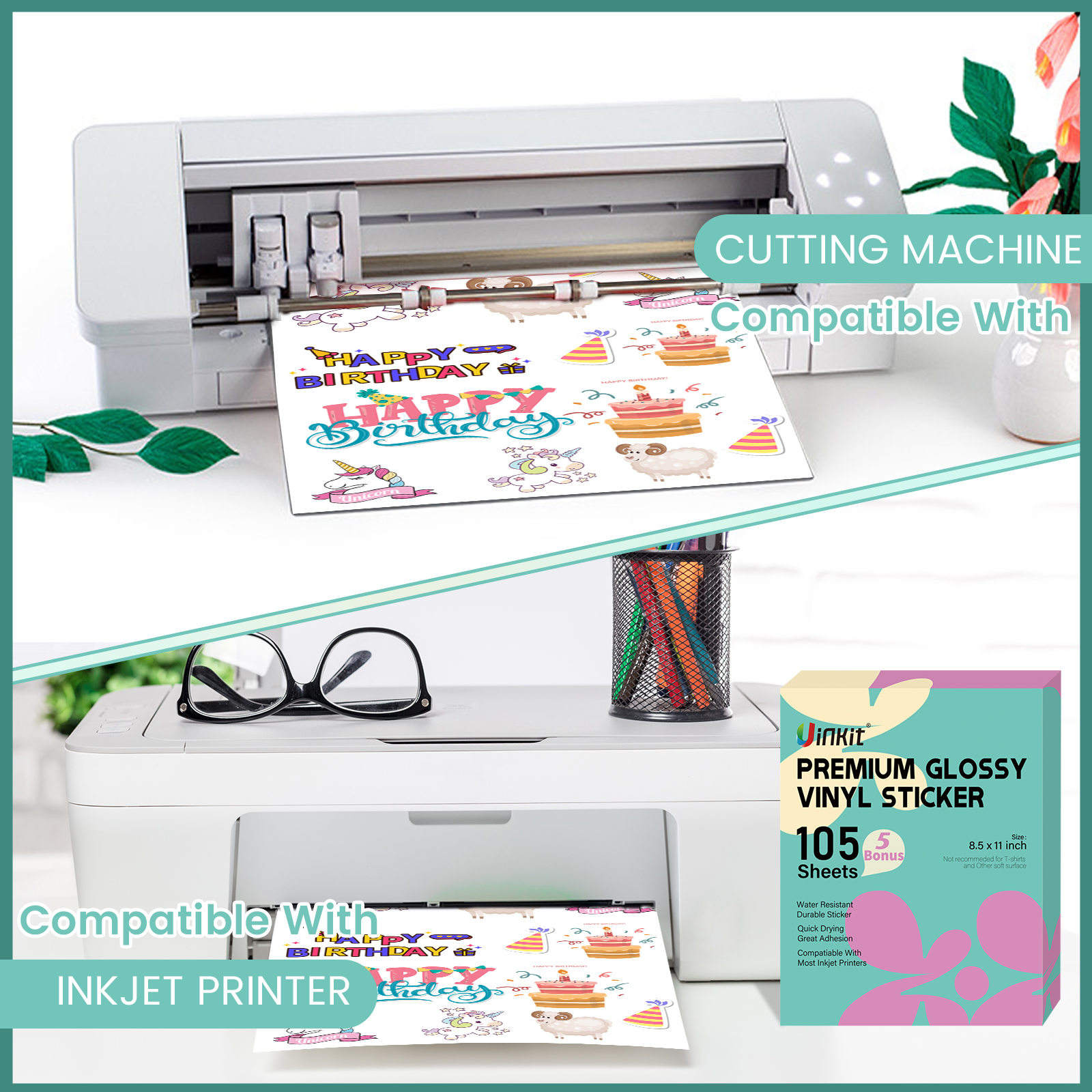 Uinkit 105Sheets Premium Printable Glossy Vinyl Sticker Paper for ...