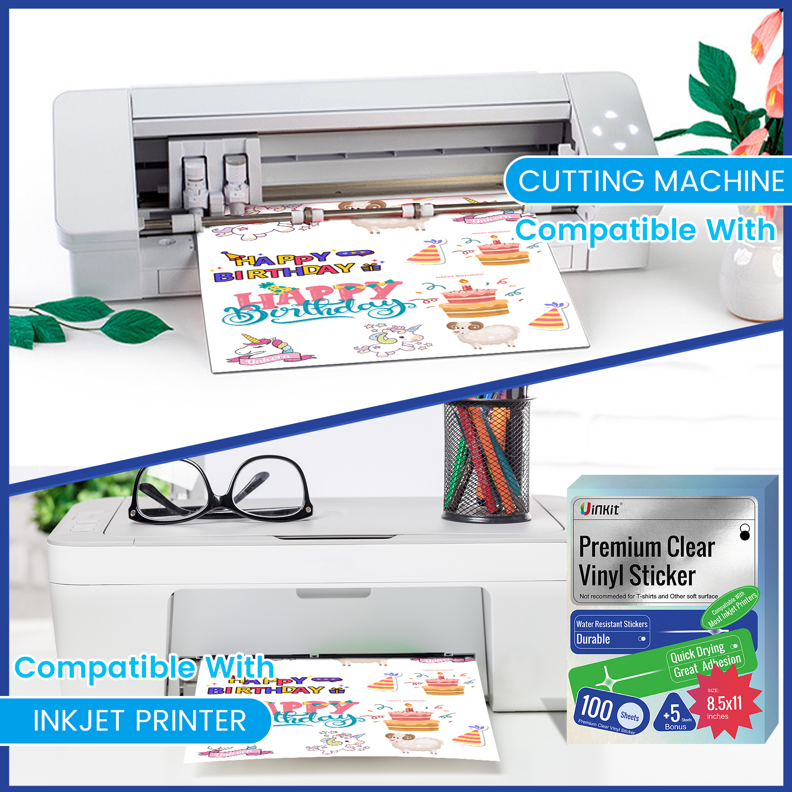 Uinkit 8.5x11 Printable Vinyl For Inkjet Printer Waterproof Sticker Film  Clear