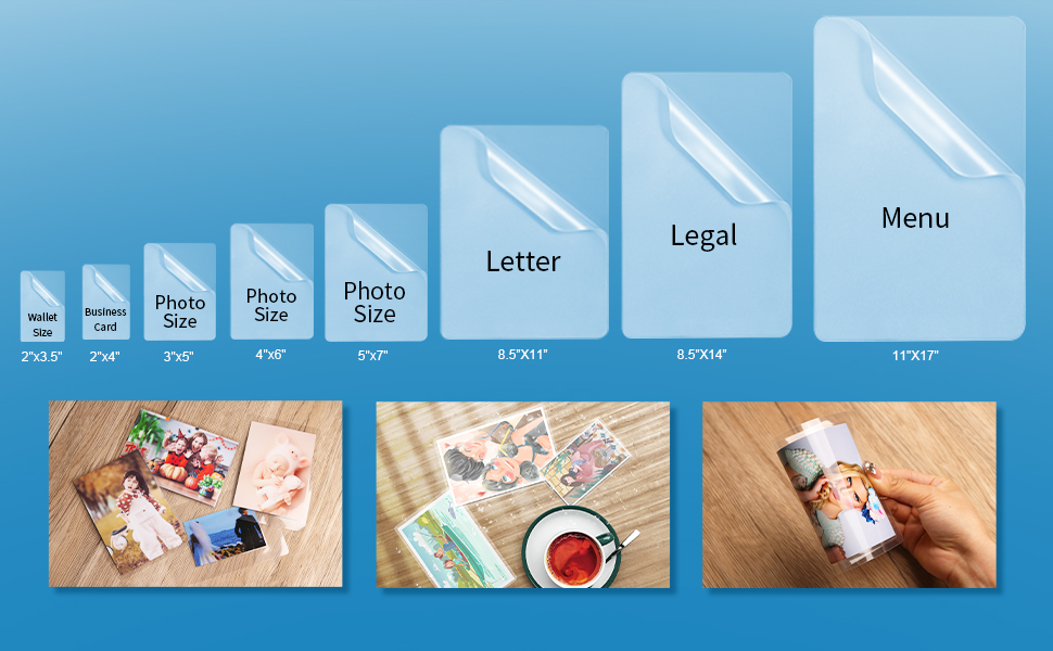 Uinkit Laminating Pouches 11.5x17.5 / 2.3x3.7 / 5.3x7.3 for Sealed 11x17 / 5x7 / 2x3 Menu  Glossy Clear Laminator Pouch Laminating Sheet Rounded Corner