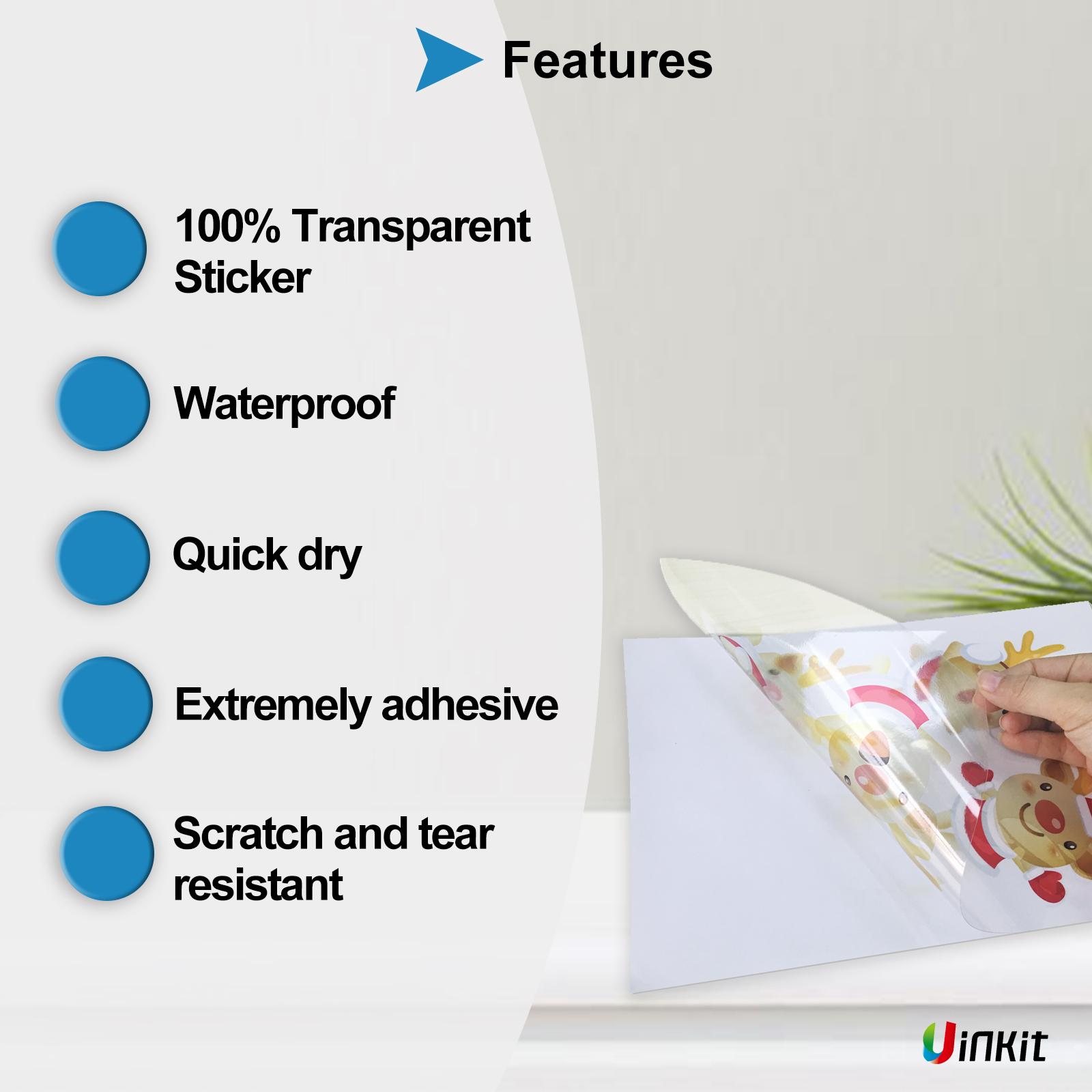 Uinkit High Glossy White / Clear Vinyl Sticker For Laser  Printer 8.5x11 Waterproof Sticker Film 20sheets