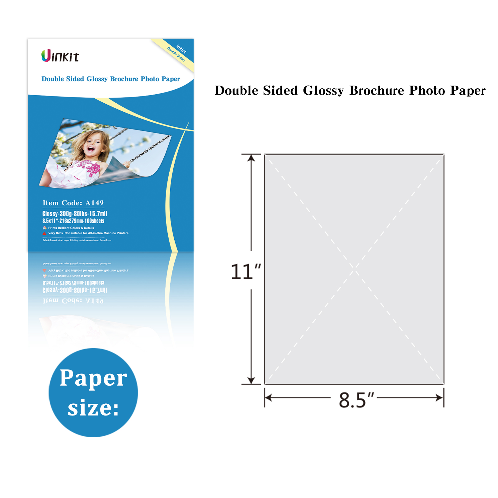 Single-Sided Glossy Cardstock Paper, 8.5 x 11, Heavyweight 80lb Cover, 50  Sheets