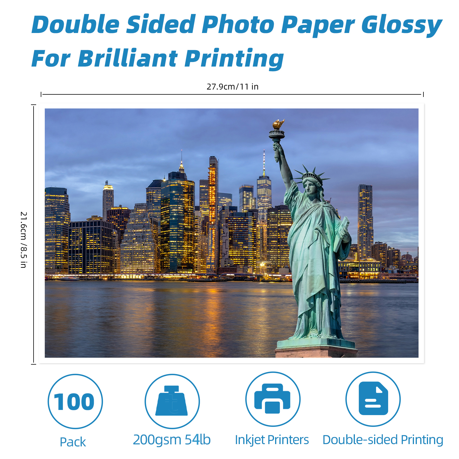 100 Sheets Double Sided Glossy Photo Paper Inkjet 8.5x11 53 lb 200gsm Inkjet Printing