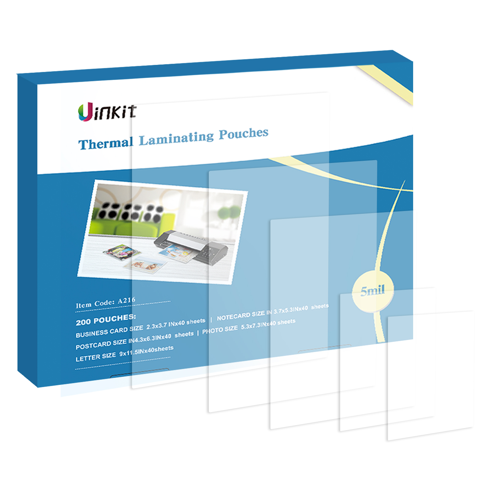 Uinkit 100 Sheets / 200Sheets Laminating Pouches Variety Small Size 5mil Thickness Varity Size Pack 