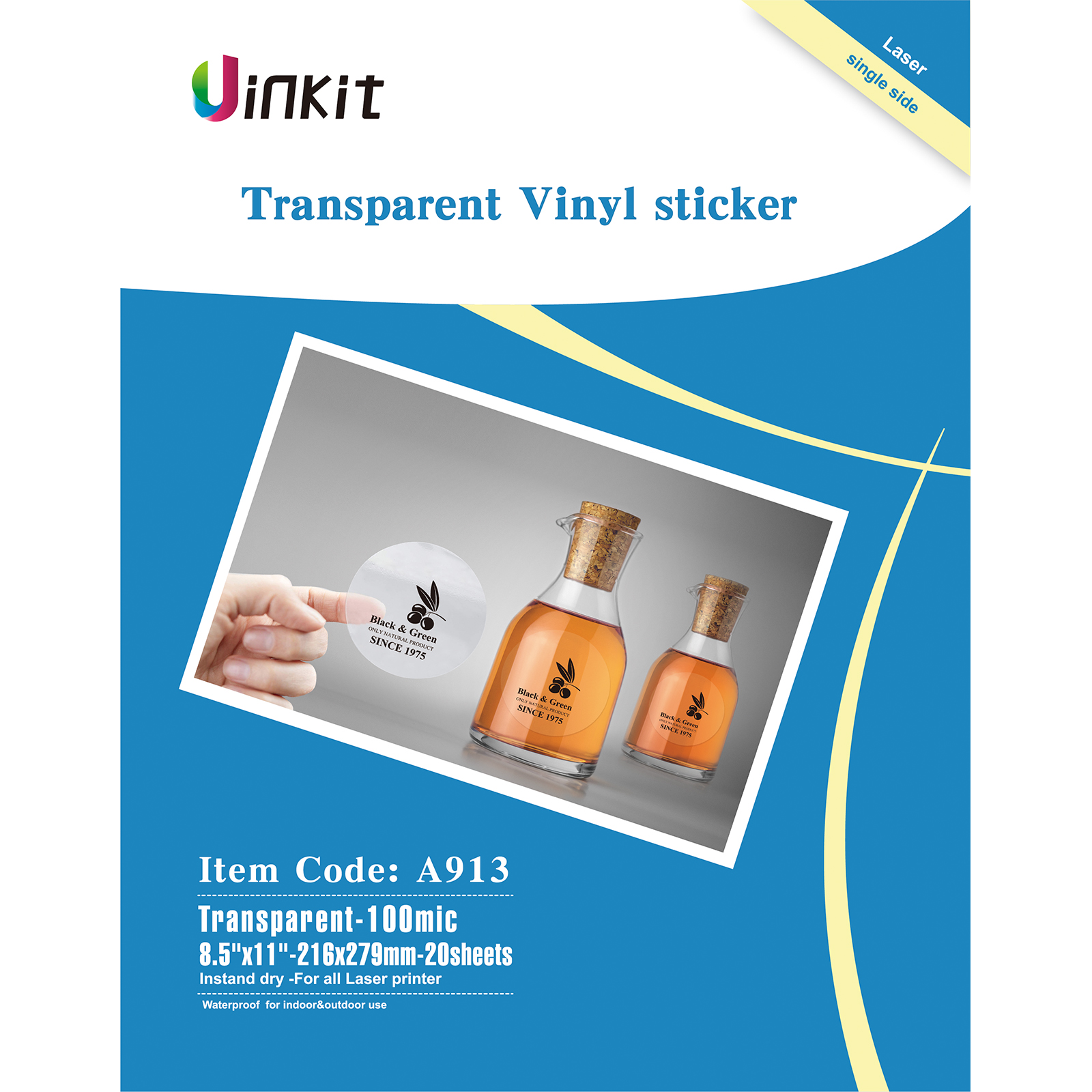 Uinkit High Glossy White / Clear Vinyl Sticker For Laser  Printer 8.5x11 Waterproof Sticker Film 20sheets