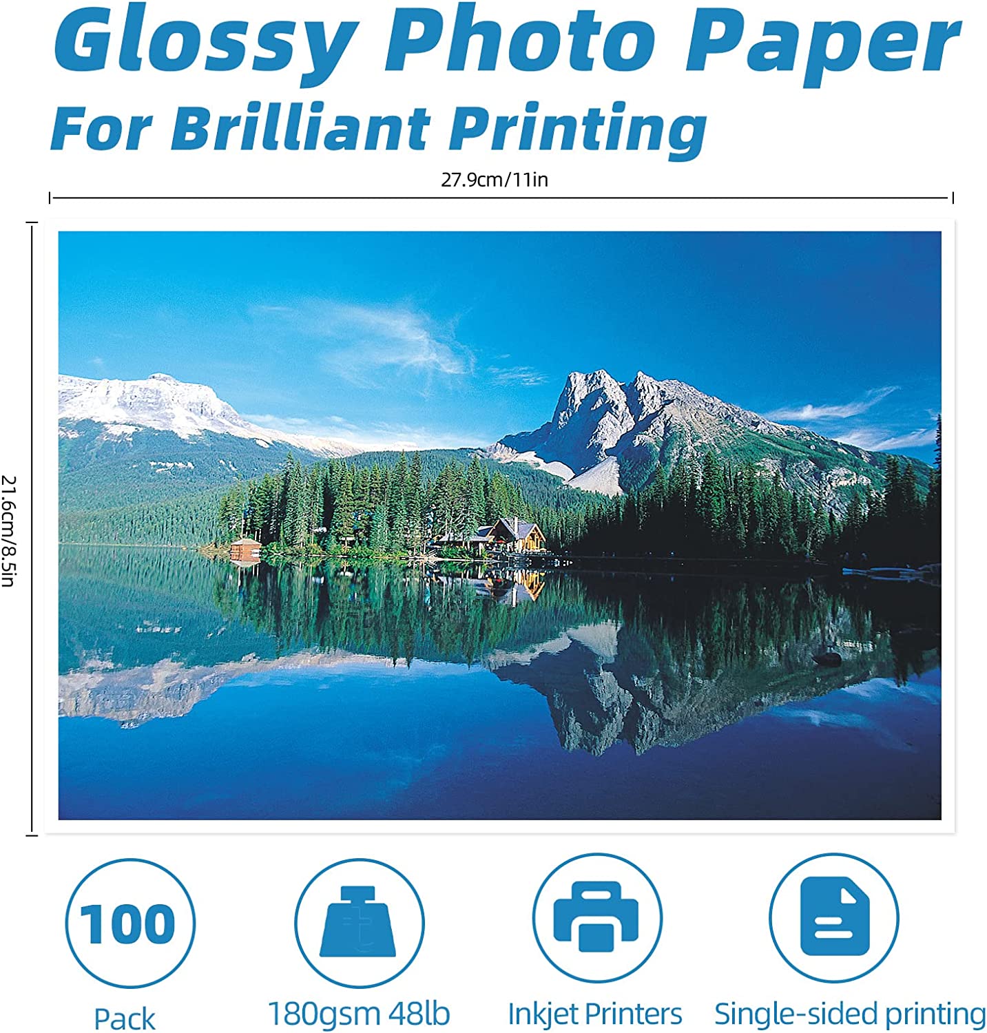 Uinkit 100 Sheets Inkjet Photo Paper Glossy 8.5x11 49lbs Professional Photographic Paper180Gsm 