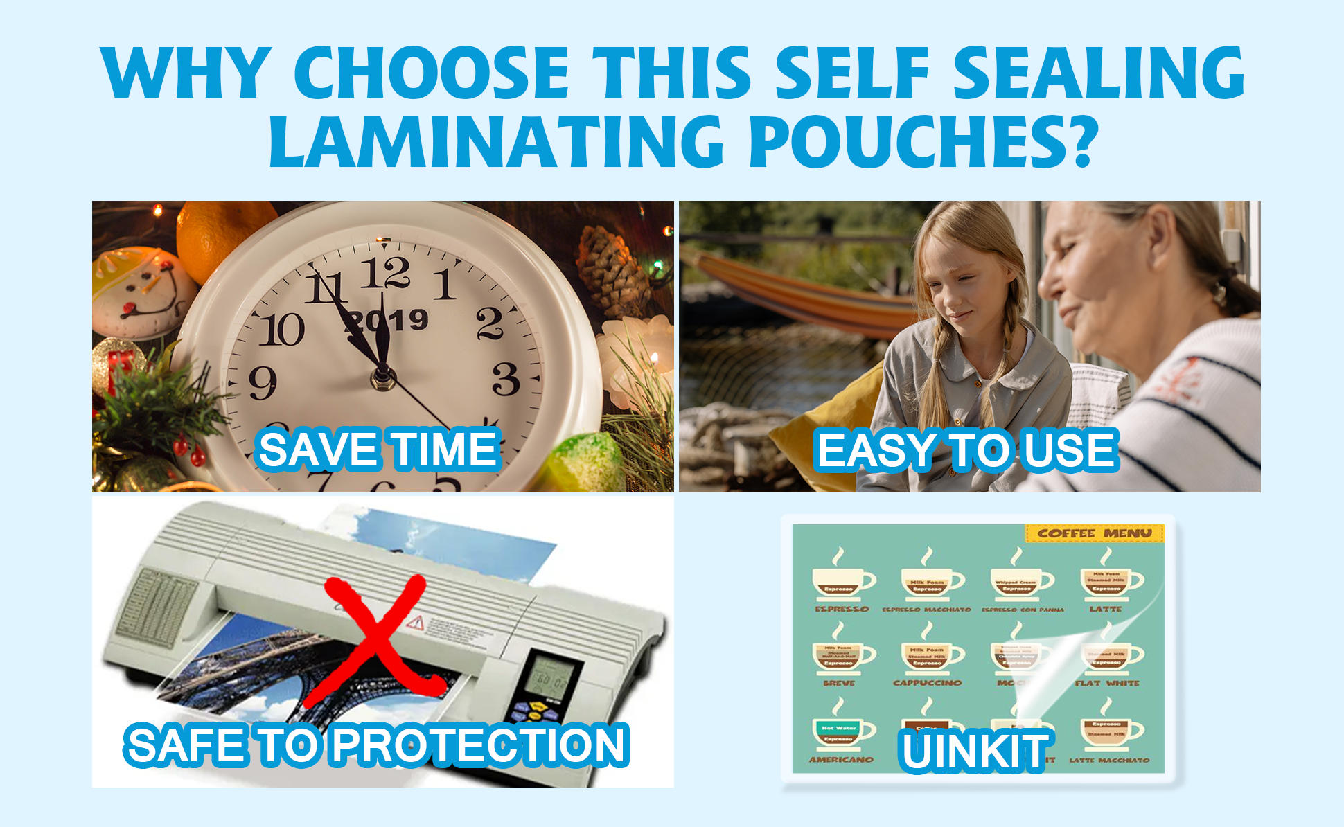 Uinkit Self Sealing Laminating Pouches Self Adhesive Laminating Sheets  2.6x3.9 / 10 x11.5 Size 10Mil Thick Gloss Finish No Machine Need (2.6x3.9Inchesx50Pack)