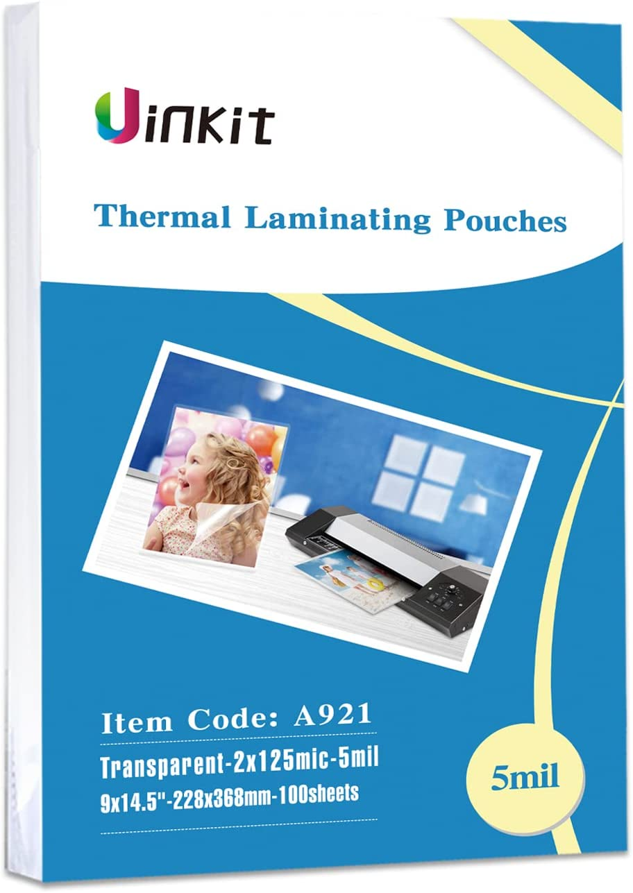 Uinkit Legal Thermal Laminating Pouches 9x14.5inches 3mil / 4mil / 5 mil 100Pack Clear Glossy Lamination Sheets Pockets 