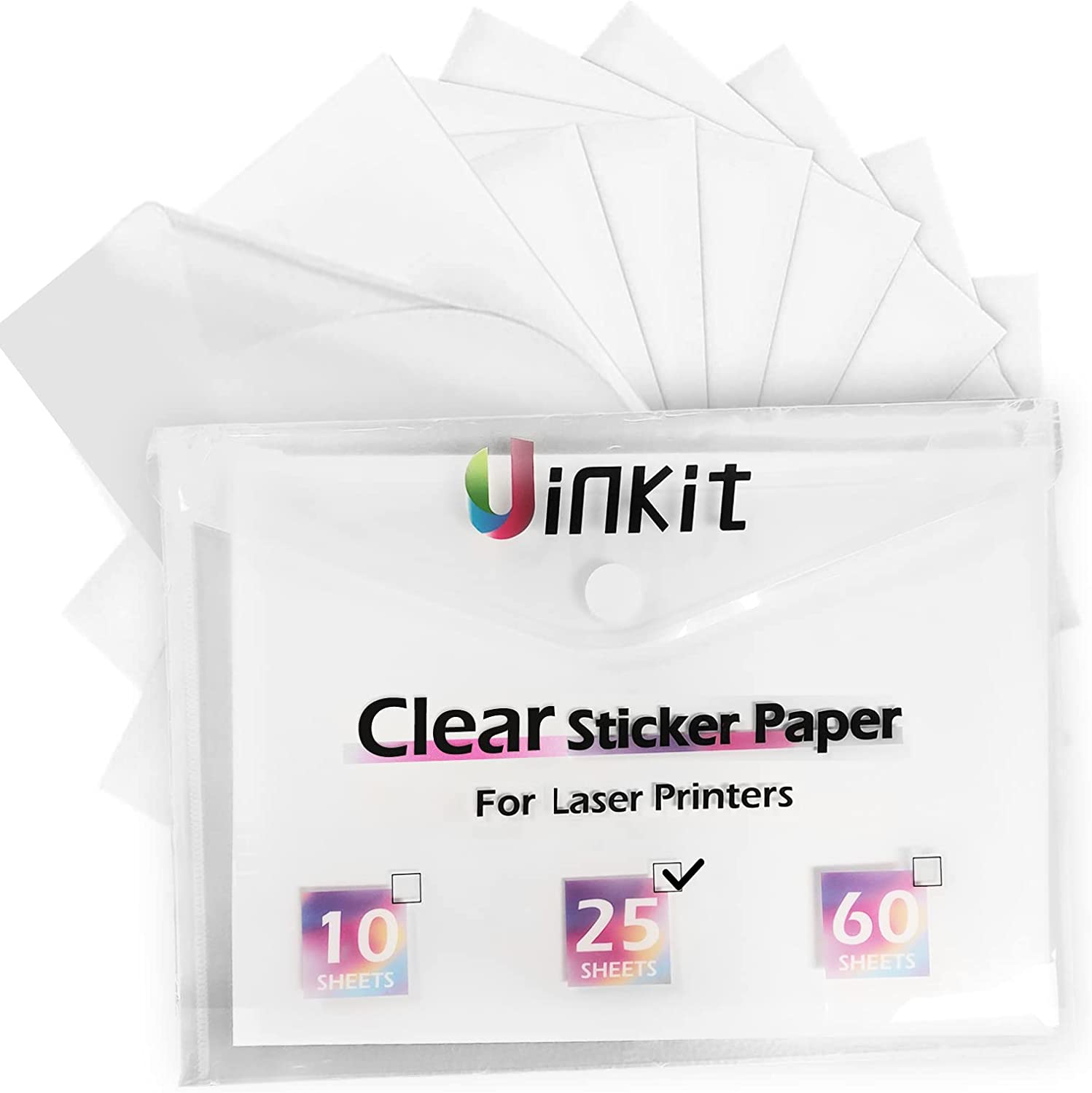 Uinkit Printable Clear Vinyl Sticker For Laser Printer Only 60 Pack Waterproof Sticker Paper Transparent Letter Size 8.5x11 Cricut Sticker Paper