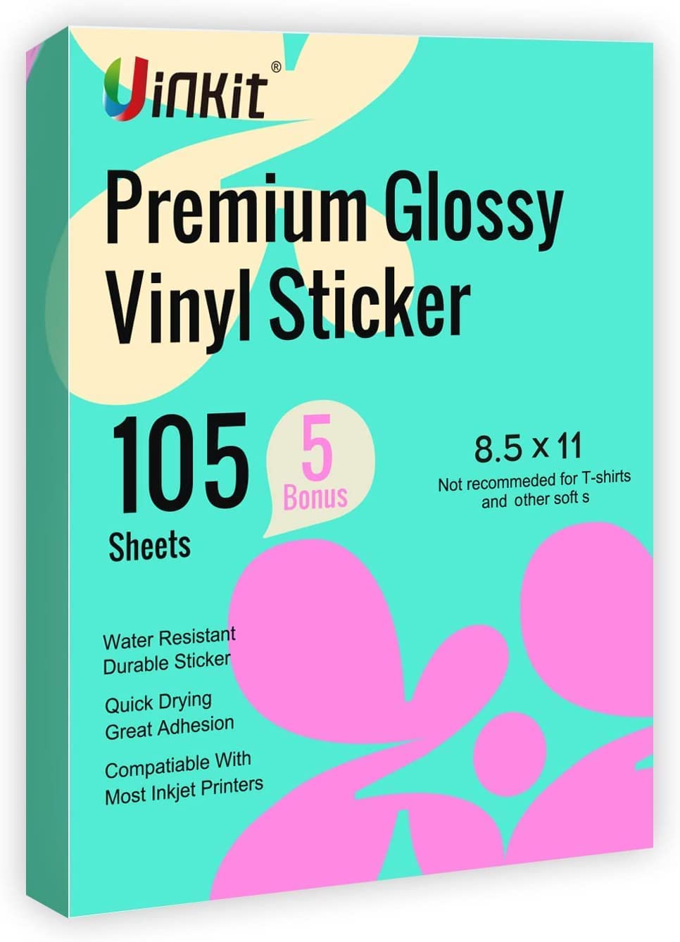 Uinkit Premium Printable Vinyl Sticker Paper for Inkjet Printer - 100 