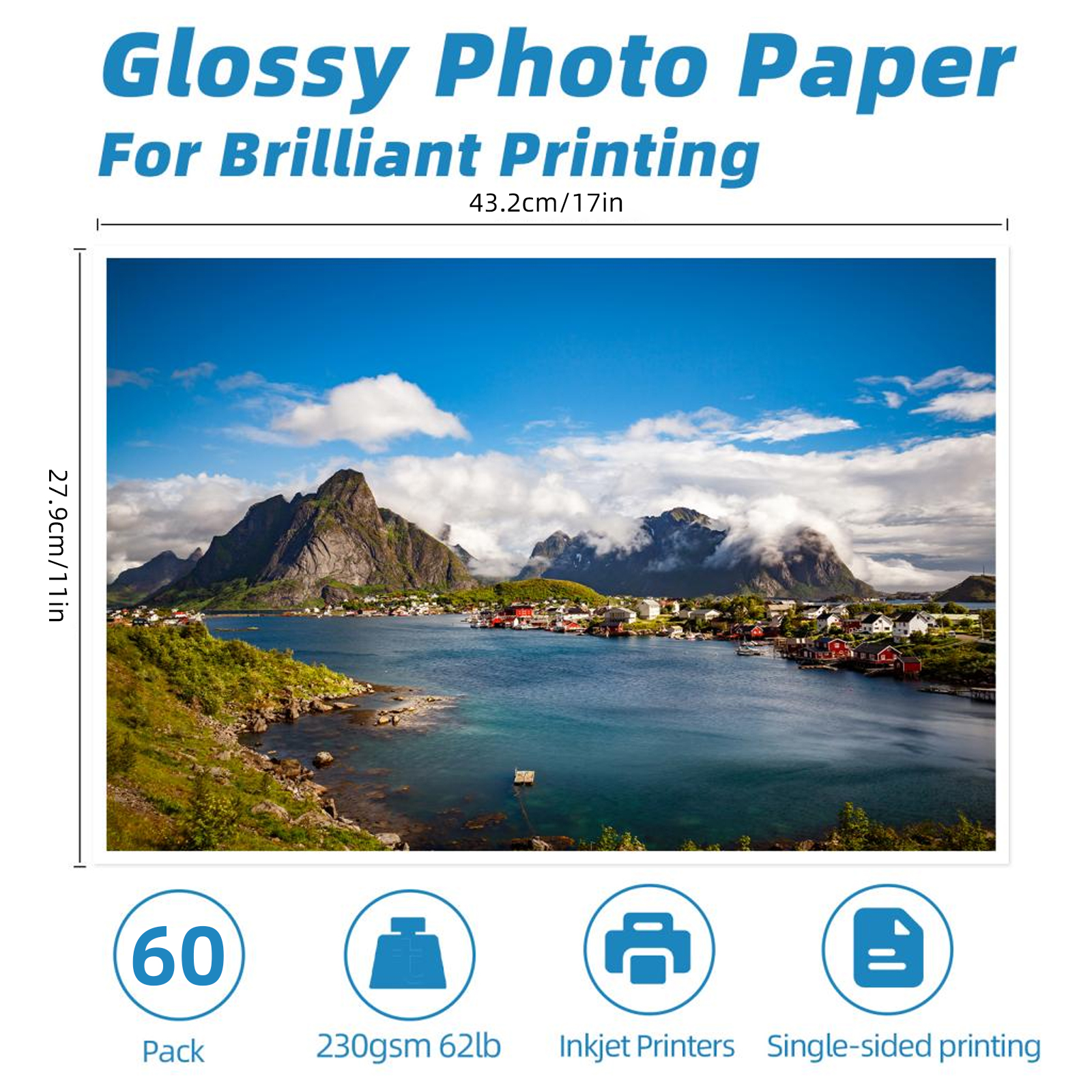 Uinkit Inkjet Photo Paper Glossy 11x17 / 8.5x11 size 230Gsm Thick  Heavyweight Brochure Pictures 