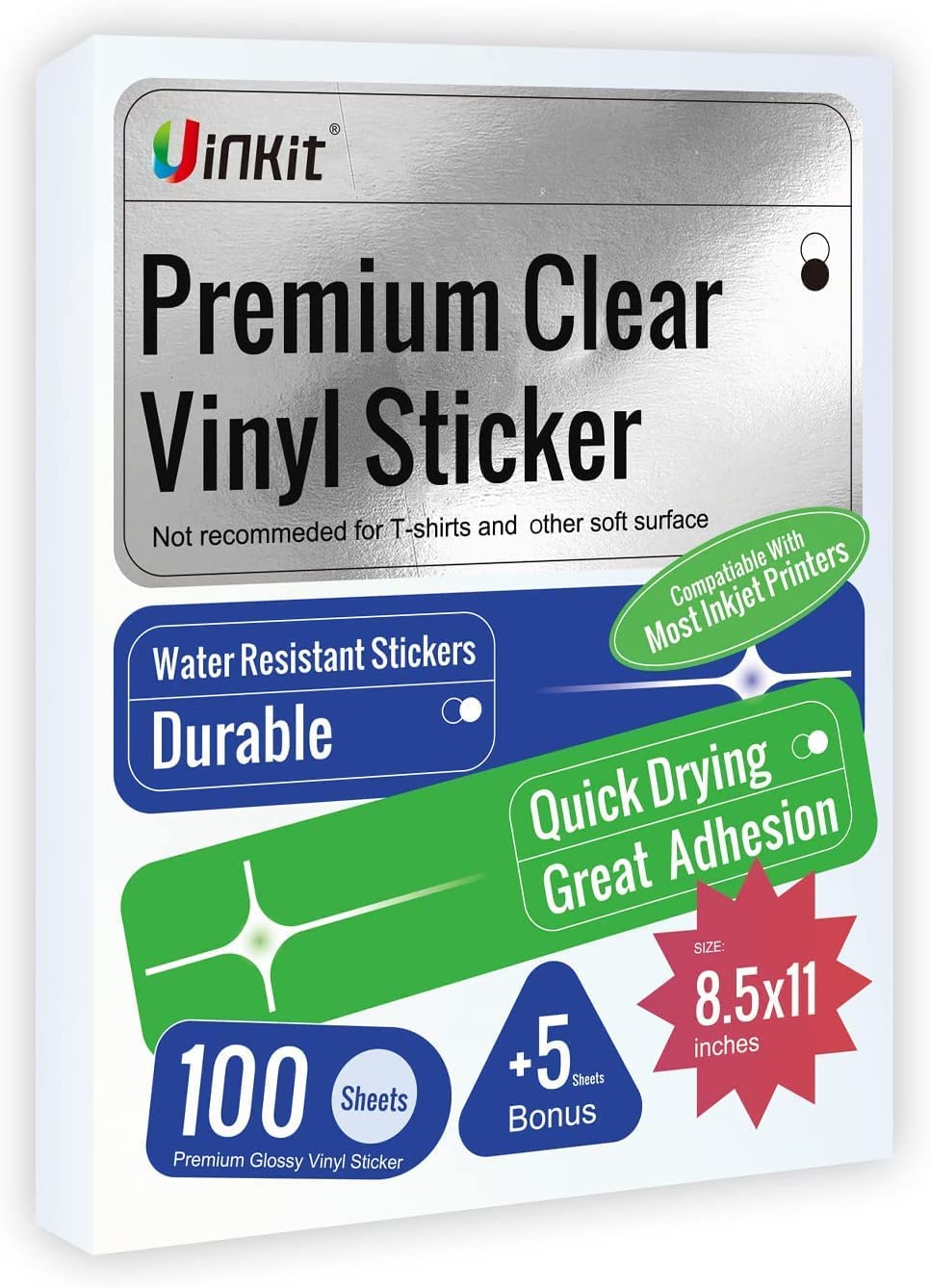 Uinkit 8.5x11 Printable Vinyl For Inkjet Printer Waterproof Sticker Film  Clear