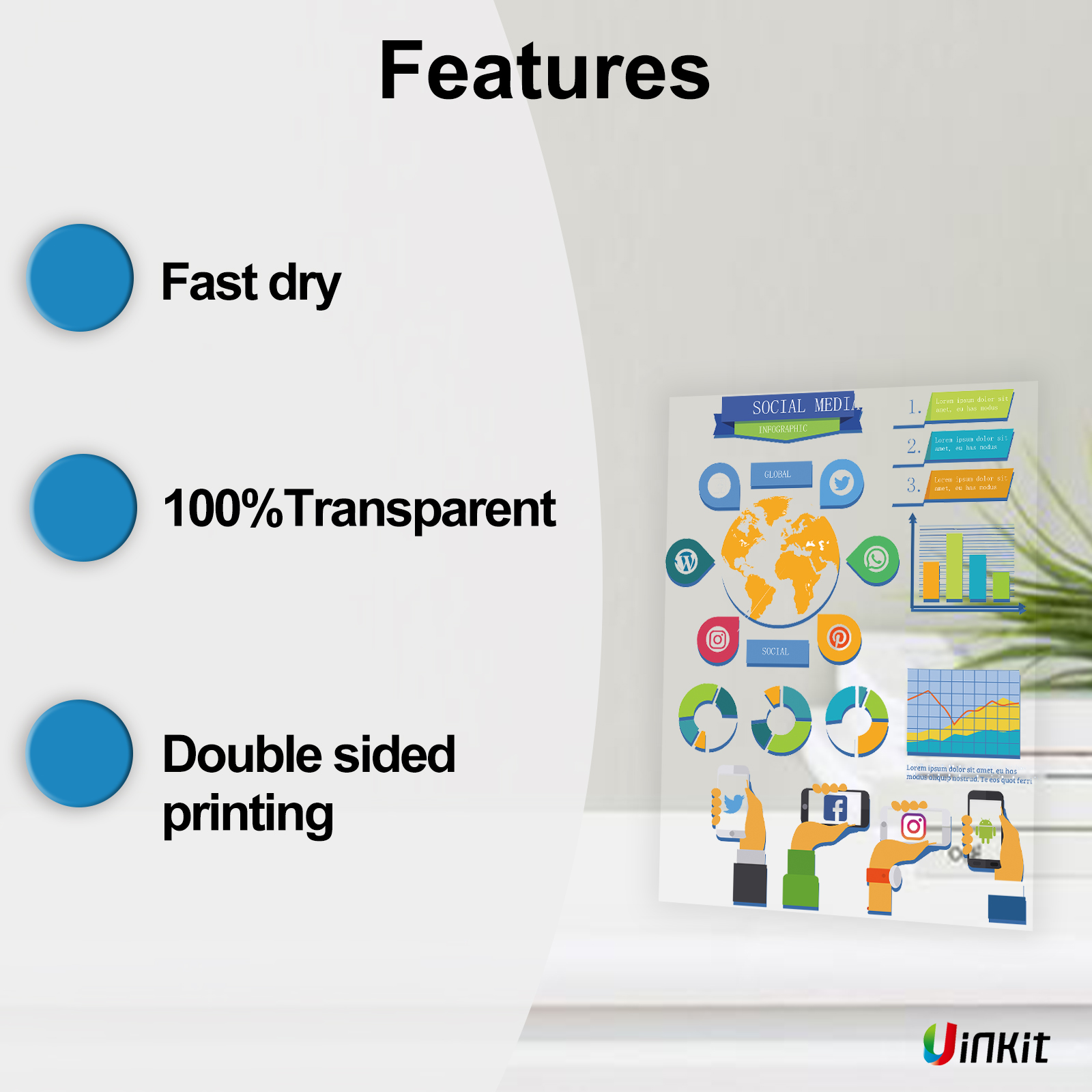 Uinkit Laser Transparency Film OHP  11x17 50sheets / 8.5x11 100sheets Acetate Sheets Clear Overhead Projector Laserjet Film 