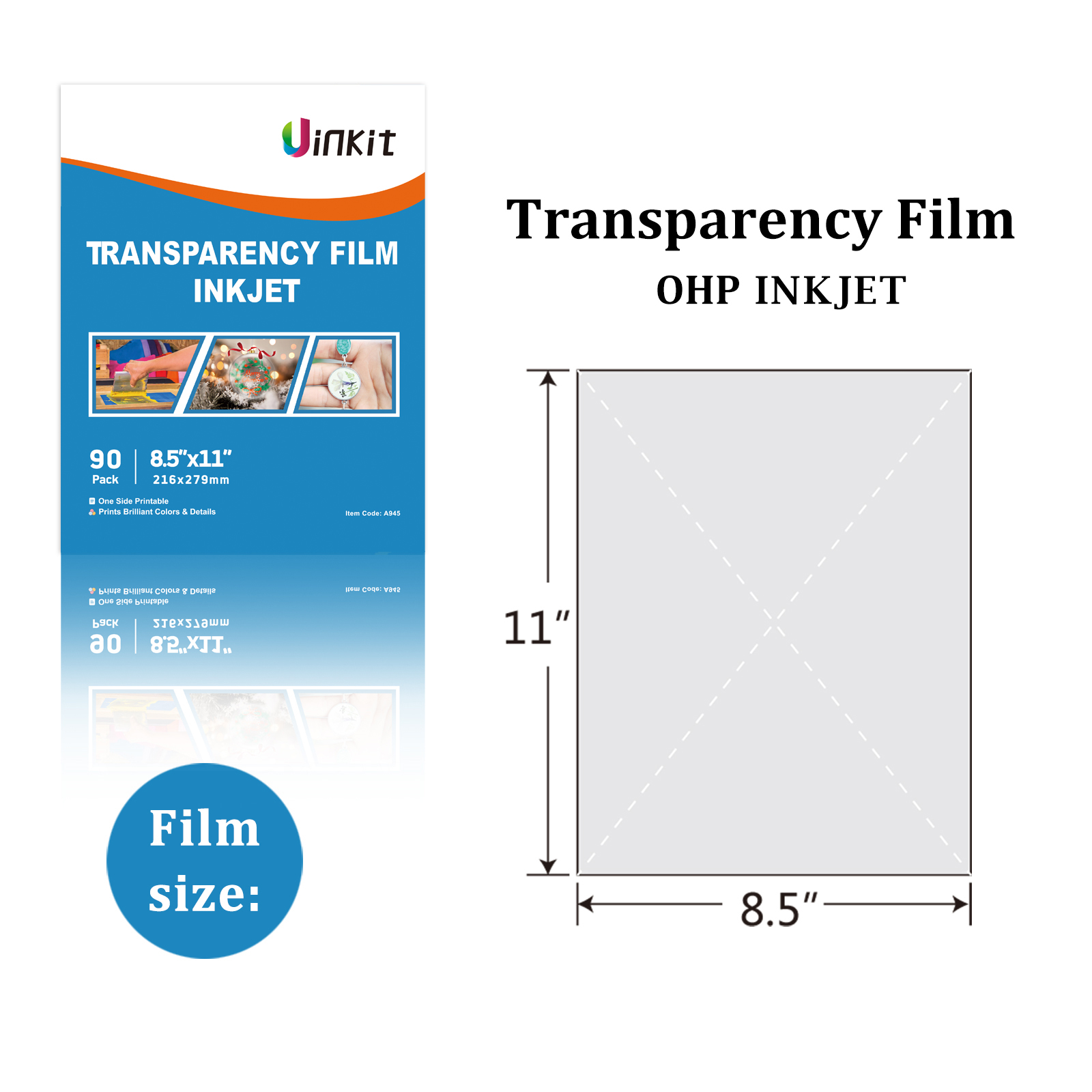 30 / 60 / 90 Sheets Inkjet Transparency Film 8.5x11 100% Clear Silk Color Quick OHP Overhead Projector Transparencies Film
