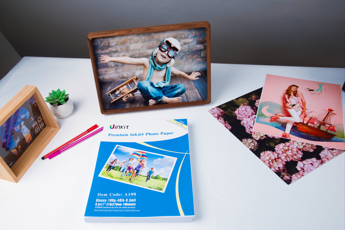 Uinkit 100 Sheets Inkjet Photo Paper Glossy 8.5x11 49lbs Professional Photographic Paper180Gsm 