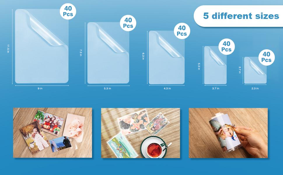 Uinkit 100 Sheets / 200Sheets Laminating Pouches Variety Small Size 5mil Thickness Varity Size Pack 
