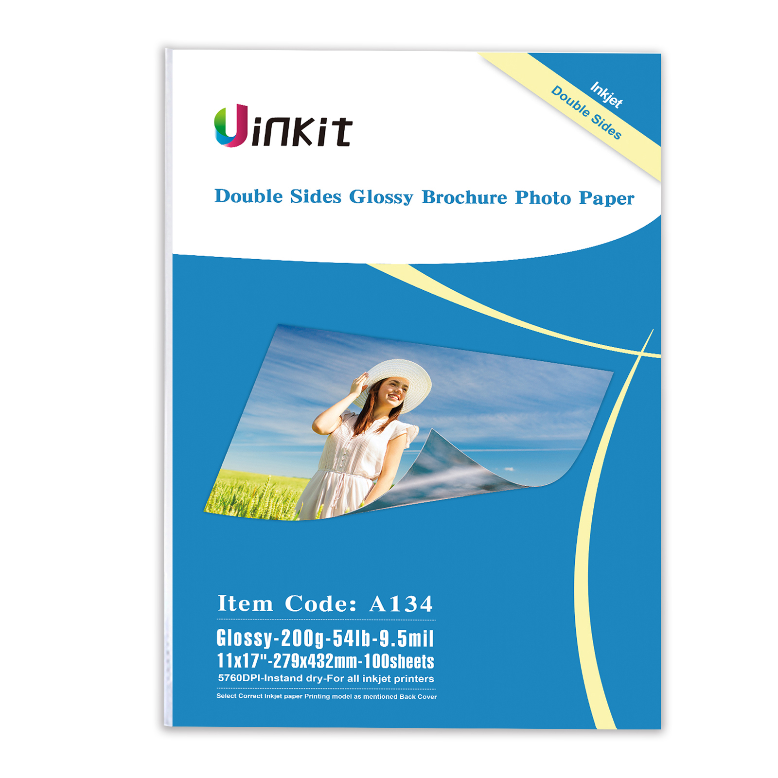 Uinkit 100Sheets Double Sided Glossy Photo Paper Inkjet 8.5x11 53lb 200gsm  A134