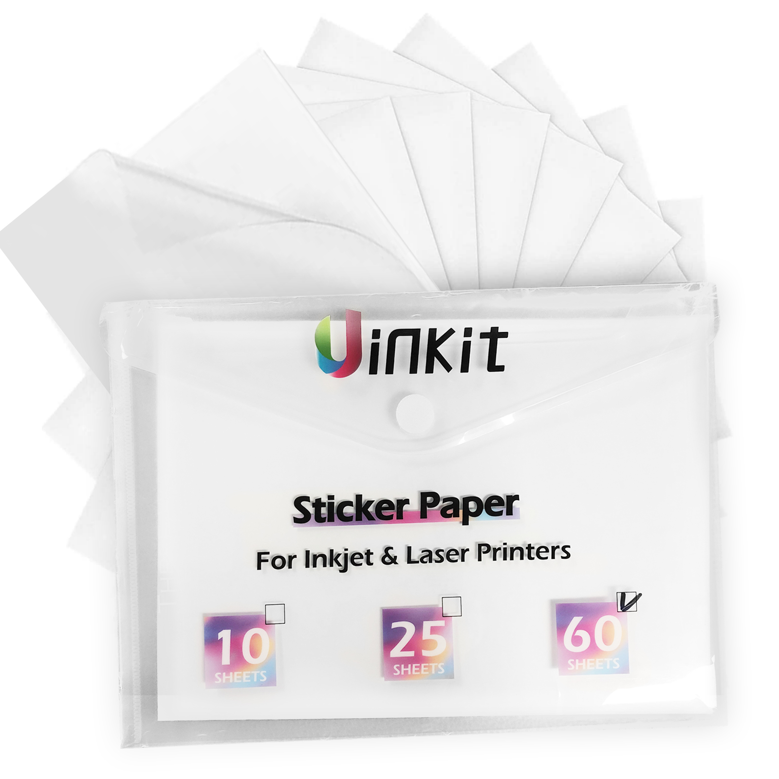 8.5x11 Sticker Paper - Printable - Matte White - 30 Sheets 