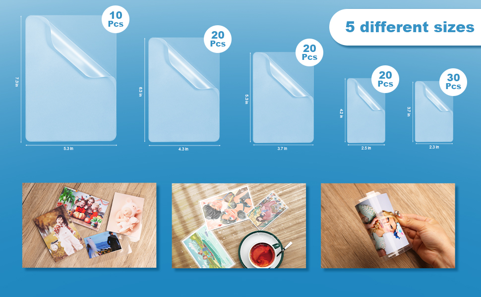 Uinkit 100 Sheets / 200Sheets Laminating Pouches Variety Small Size 5mil Thickness Varity Size Pack 