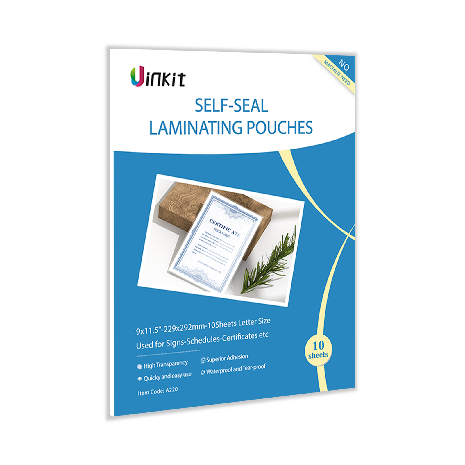 Uinkit Self Sealing Laminating Pouches Self Adhesive Laminating Sheets  2.6x3.9 / 10 x11.5 Size 10Mil Thick Gloss Finish No Machine Need (2.6x3.9Inchesx50Pack)
