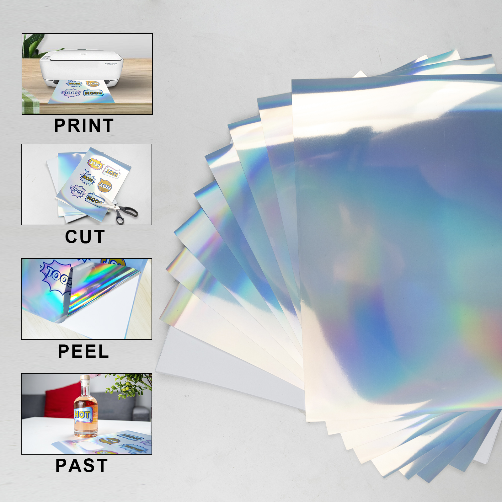 8.5 X 11 Holographic Sticker Paper for Inkjet and Laser Printers, Holographic  Sticker Sheets, Printable Sticker Paper 