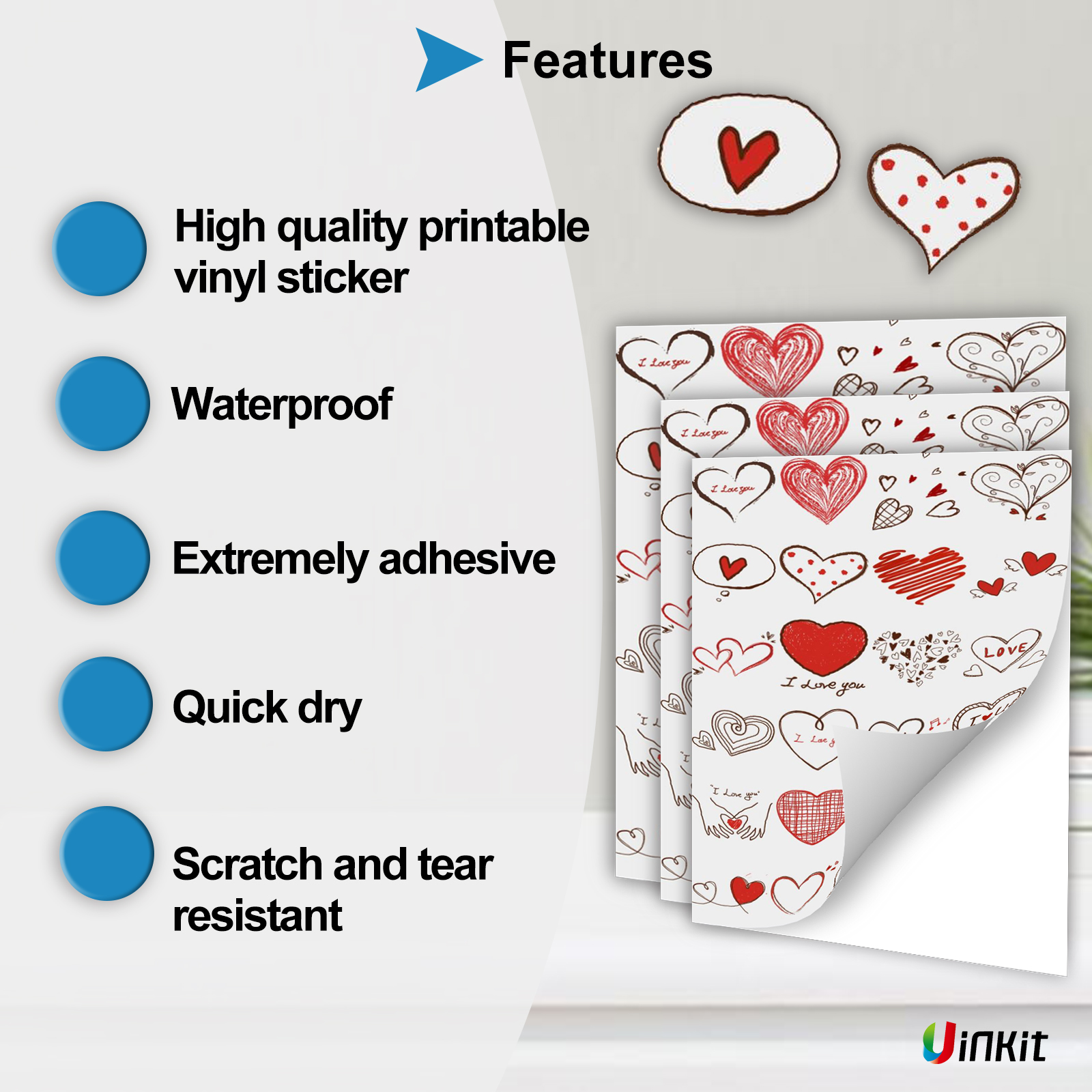 Uinkit High Glossy White / Clear Vinyl Sticker For Laser  Printer 8.5x11 Waterproof Sticker Film 20sheets